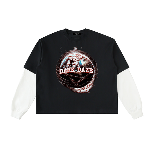 Layered Contrast Sleeve Cotton T-Shirt
